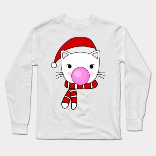 Cute and Funny Christmas Cat Bubblegum Long Sleeve T-Shirt